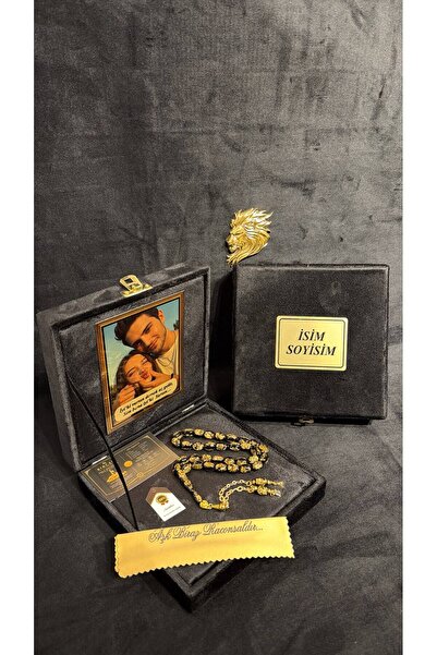BİRCAN TASARIM Golden Rosary Premium Kutulu Kişiye Özel Resim, Yazı, İsim, Ha...
