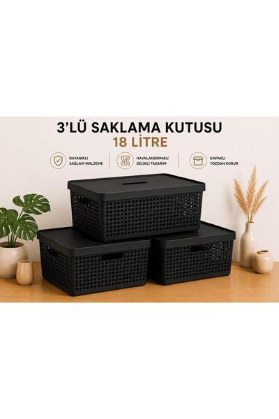 LOREMPBOX 3-Piece Storage Box 18 Liters Multi-Purpose Organizer Box with Lid ...