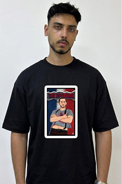 Anetos Frenchie the Boys Design Printed Oversize Black T-Shirt