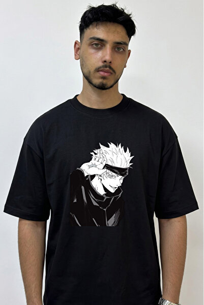 Anetos Gojo Satoru_18 Design Printed Oversize Black T-Shirt