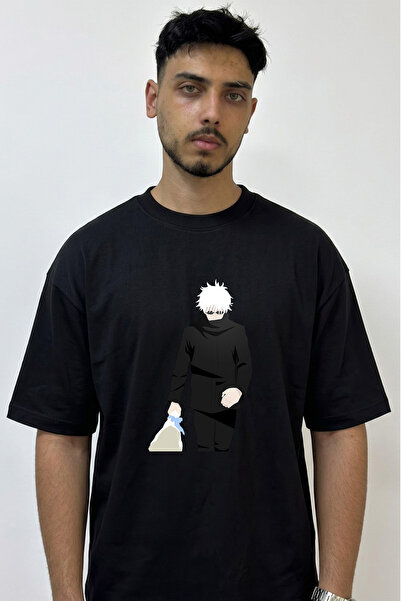 Anetos Gojo Satoru_31 Design Printed Oversize Black T-Shirt