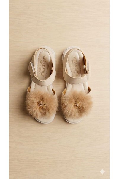Puffimod Girls' Pompom Velcro Summer Sandals