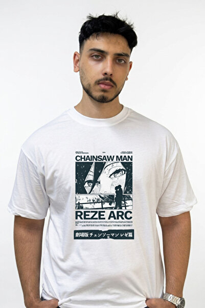 Anetos Chainsaw Man Reze_1 Σχέδιο με στάμπα, υπερμεγέθη λευκό μπλουζάκι