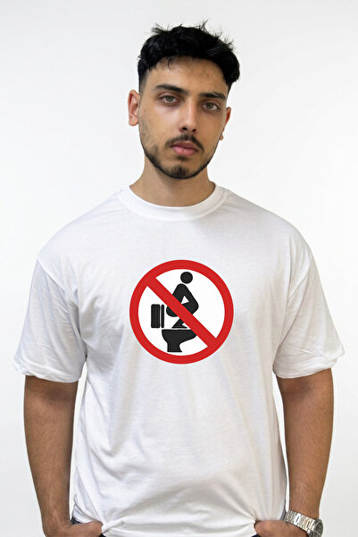 Anetos Squat Toilet Design Printed Oversize White T-Shirt