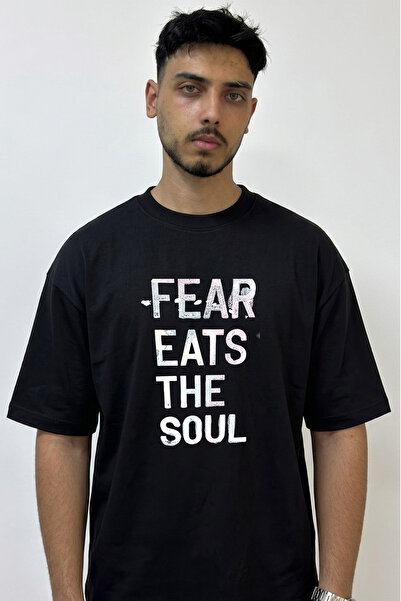 Anetos Fear Eats Soul Design Printed Oversize Black T-Shirt