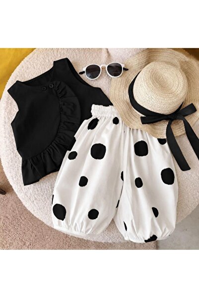 bohemiankids baby wear Girl's Black Polka Dot Hat Gift Set