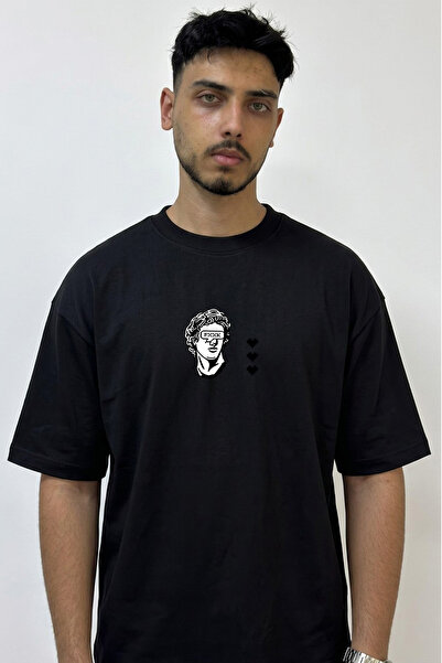 Anetos Classic Sculpture Fxxk Design Printed Oversize Black T-Shirt