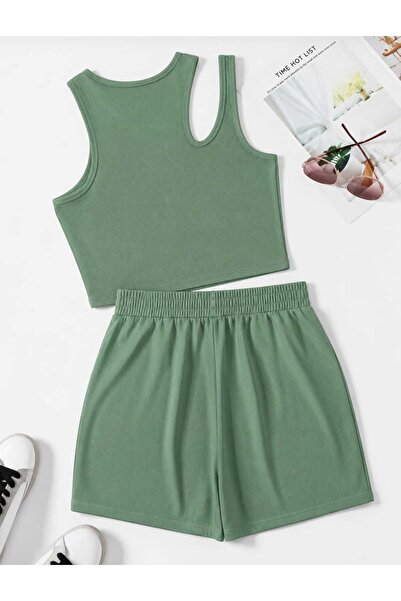 Pupa Women's Asymmetrical Crop Blouse with Shorts Bottom Top Two Piece Set