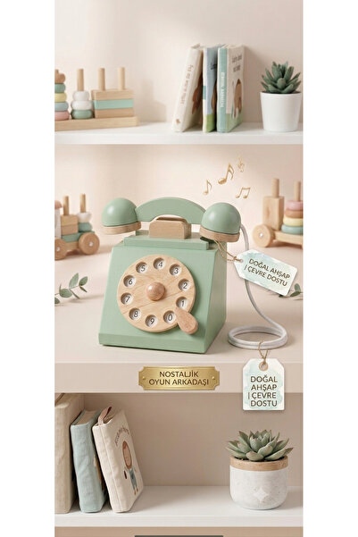 Genel Markalar Vintage Ahşap Oyuncak Telefon – Eğitici Rol Yapma ve İnce Moto...