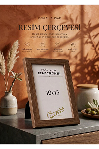 Creatick Design İskandinav 10x15 Ahşap Resim Fotoğraf Çerçevesi - Doğal Çam A...