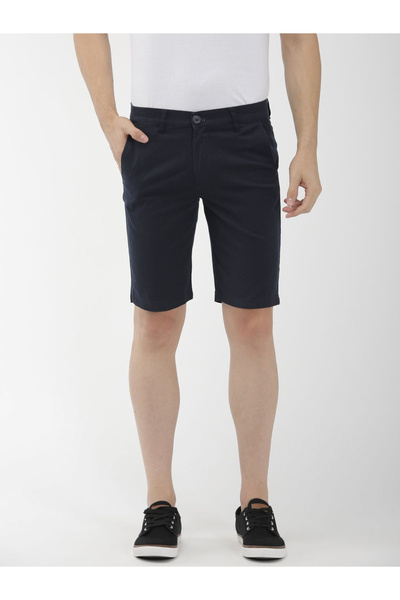 The Indian Garage Co By Styli Men Navy Blue Slim Fit Solid Shorts
