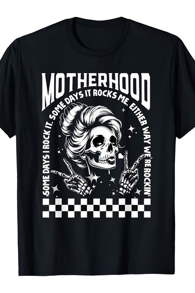 1001moda Mama Life "Motherhood Skull Some Days I Rock It" Graphic T-Shirt - R...
