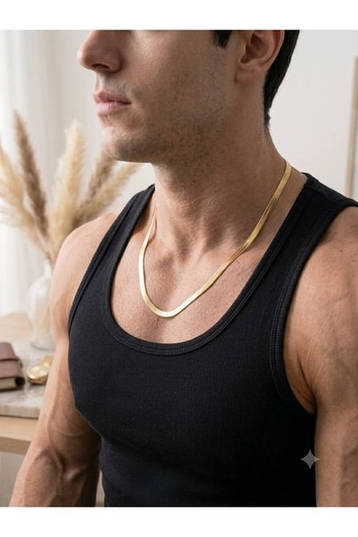 LuneraDesign Gold Steel Italian Crushed Thick Chain Necklace Unisex 60 cm