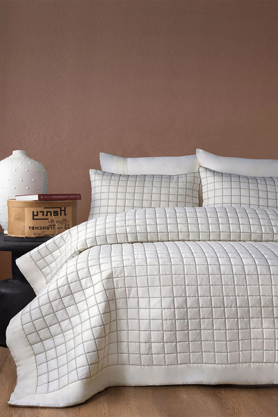 İssimo Home Boligia Cream Toned Craft Double 100% Cotton Satin Bedspread Set