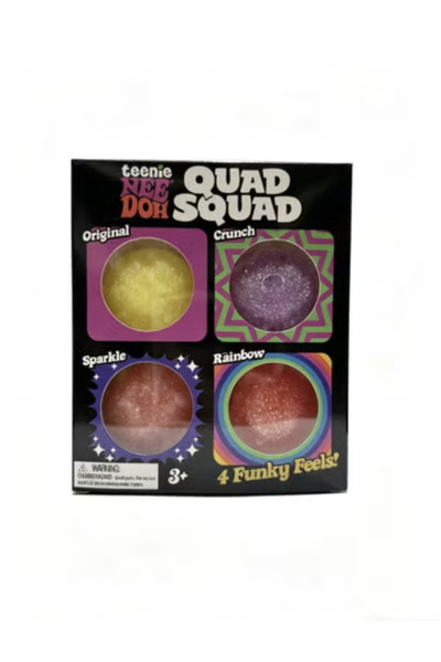 Needoh Teenie Quad Squad Fidget Toy Set, 4 Pack Mini Stress Balls with Sparkl...