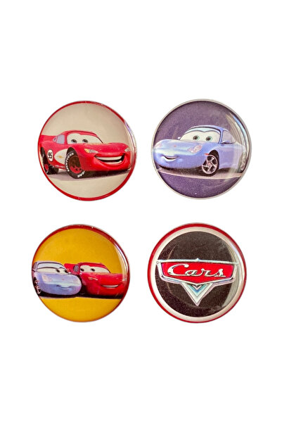 Yaya Dizayn Şimşek Mcqueen ve Sally Cars Temalı 4'lü Parlak Baskılı Rozet Seti