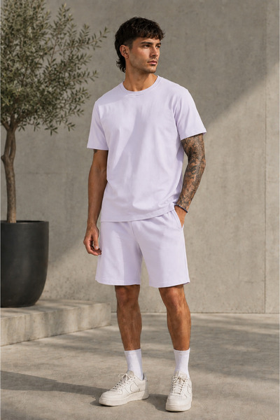 YAKAMEL Erkek Oversize Basic Şortlu Bisiklet Yaka Yazlık İkili Takım