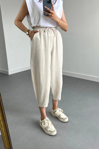 My Blog Stone Linen Textured Shalwar Trousers - 3137