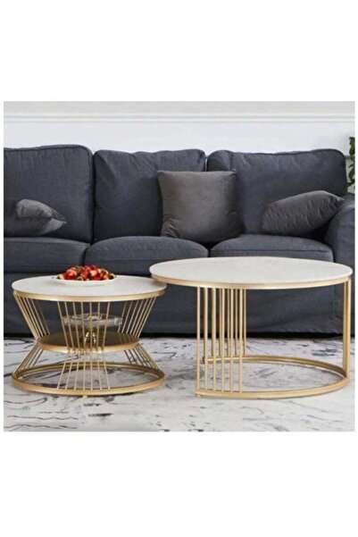 MANAR CORNER 2 Side Tables Wood Top Iron Legs