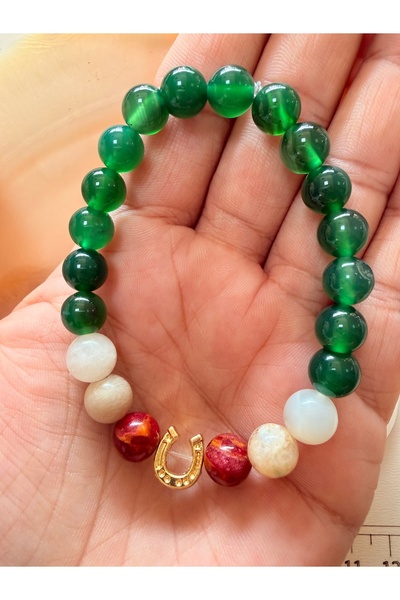 gemsartdeco Horseshoe Symbol Green Agate Crystal Quartz - Strawberry Quartz N...