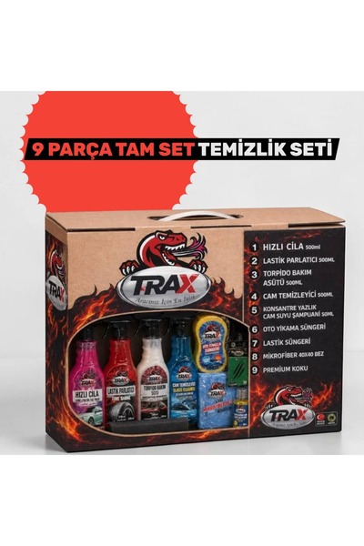 TRAX 9 Parça Tam Set Premium Araç Bakım ve Temizlik Seti
