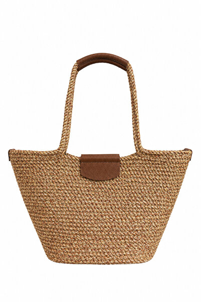 MaVaux Palma Large Size Straw Shoulder Bag with Genuine Leather Detail, Handm...