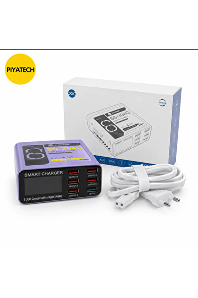 PİYATECH Hızlı Şarj Cihazı - Dijital Ekranlı SS-304Q 6 Port USB -