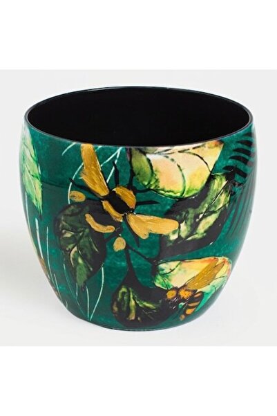 SHOPIENS Ghiveci decorativ metalic verde cu model cu frunze și albine, pentru...