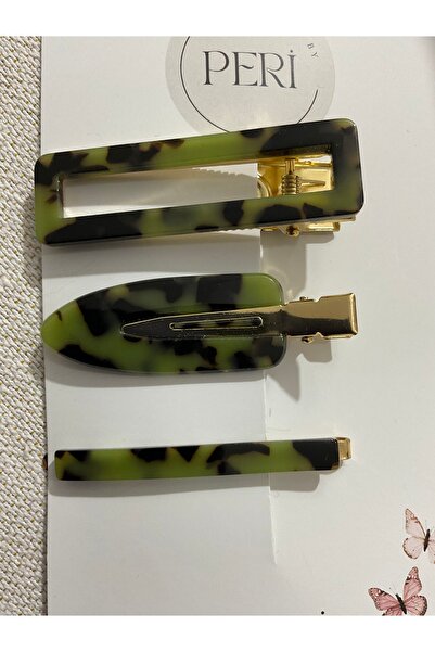 MADE BY PERİ Set of 3 Leopard Patterned Bone Vintage Hair Clips