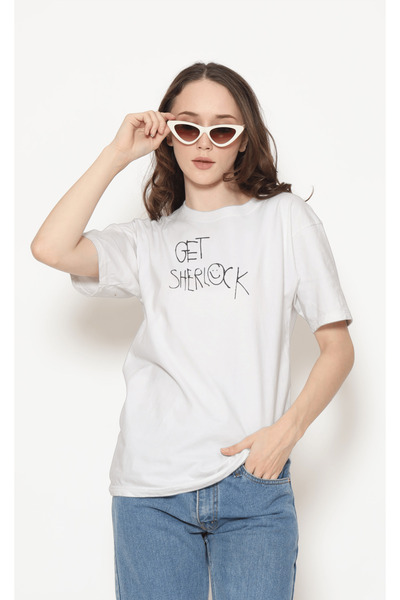 buzagi tasarım ürünleri Sherlock Unisex White Regular T-Shirt