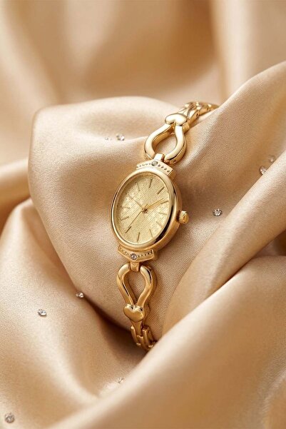 The Watch Sios Women's Gold Steel Handcuff Watch – Gold Dial with Stone Detai...