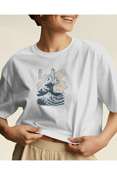 buzagi tasarım ürünleri Waves Unisex White Regular T-Shirt