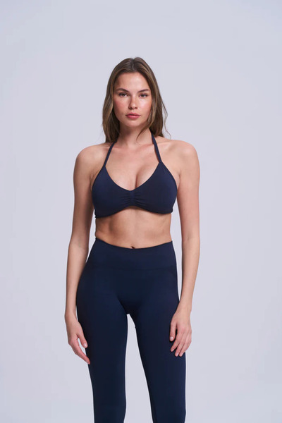 VIGORV Halter Neck Seamless Sports Bra Bralet Stretchy Gathering Pilates Bust...
