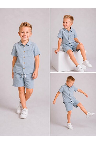 Melodikids Cămașă și pantaloni scurți pentru băieți, set de vară din muselină
