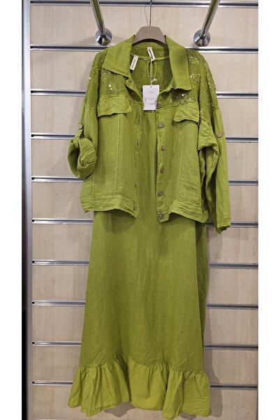Park Moda Italian Linen Dress with Jacket and Sequin Detail