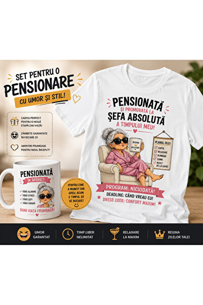 GE Set Cadou Pensionare pentru Femei – Tricou + Cană
