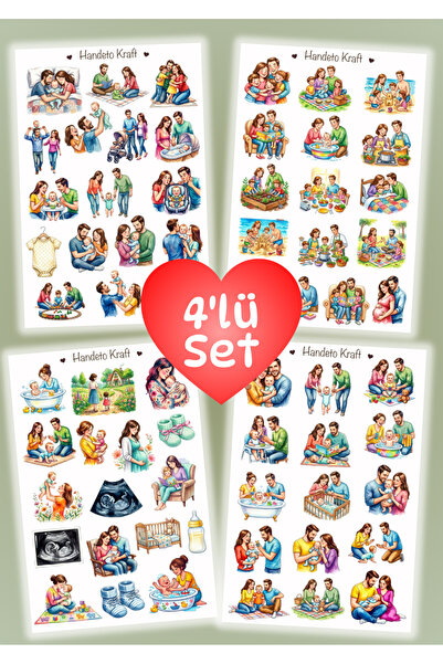 Handeto Kraft 4'lü Anne Bebek Sticker Planner Ajanda Bullet Journal Için Uygu...