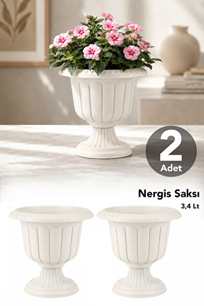 Meleni Home 2'li Ayaklı Çiçek Saksısı - Deliksiz Salon Balkon Dekorasyon Bitk...