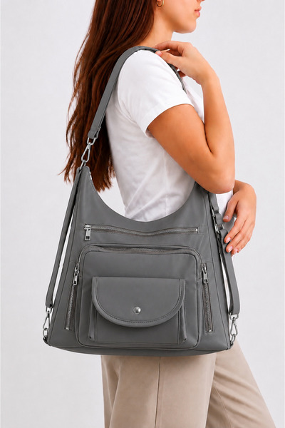 MILANOFOX Gray Flap Pocket 6-Compartment Backpack and Shoulder Bag – Lined Mu...
