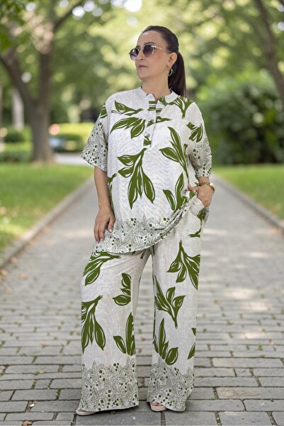 yagmurberen Half-Half Collar, Front Half Buttoned Tunic, Elastic Waist, Pocke...