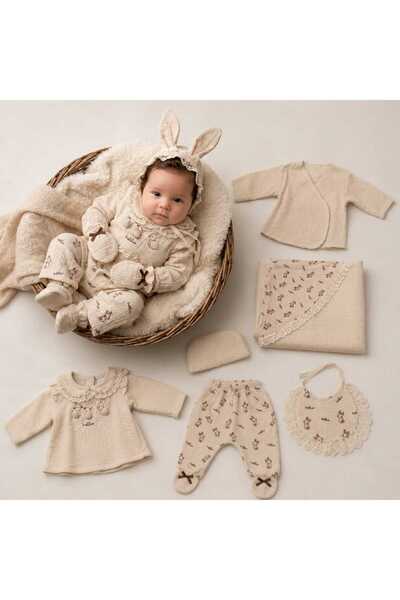 MODA TAVŞAN KABARTMALI KULAKLI KIZ BEBEK 0-3 AY %100 PAMUKLU 10 LU HASTANE ÇI...