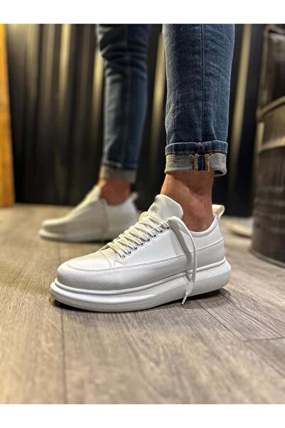 Aymood Jy914 Drake Lace-Up Leather Men's Casual Sneaker Shoes Cbt White