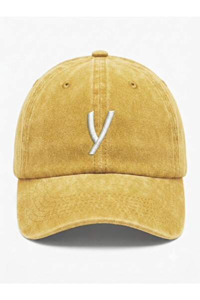 ŞapkaMania Y Lettered Yellow Embroidered Washable Vintage Unisex Hat