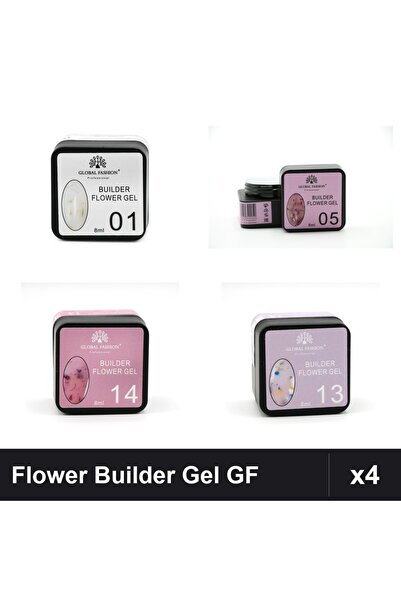 global fashion Set 4 Flower Builder Gel 8ml Nr.01 Nr.05 Nr.13 Nr.14 Construct...