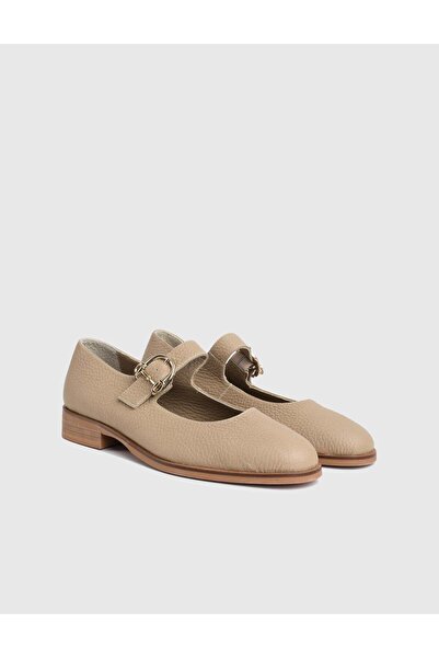 İLVİ Noren Genuine Floater Leather Beige Women's Ballerinas