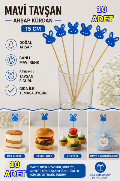 Armashine 10 قطع من أعواد تقليب الكيك الخشبية باللون الأزرق على شكل أرنب - أع...