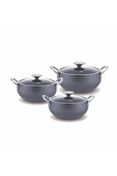 FMS Gm5004 Granite Mercan 3-Piece Casserole Set Gray