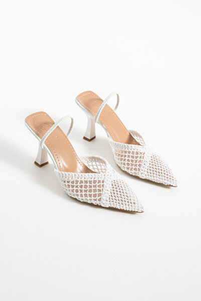 DUXAL SHOES Liam Women's Knitted Detailed Pointed Toe Thin Heeled Mule Slippe...
