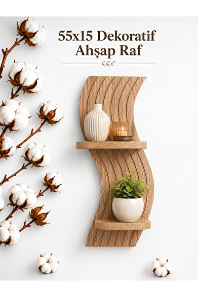 NUHA Dekoratif Retro Ahşap duvar rafı 55x15
