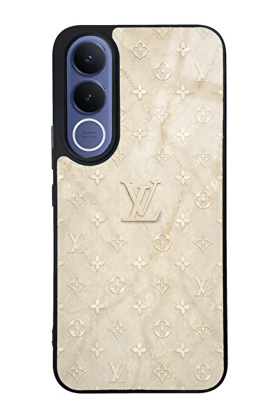 Spoyi Vivo V70 FE Krem Gold LV Tasarımlı Glossy Telefon Kılıfı